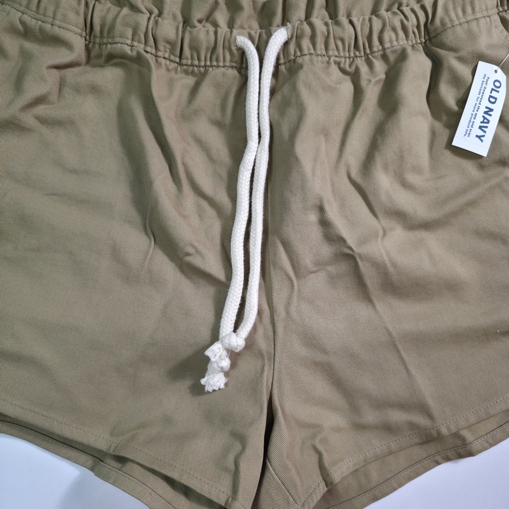 Old Navy Women Khaki Cotton Pull On Shorts Elastic Waist Drawstring NWT Size L - Picture 3 of 6